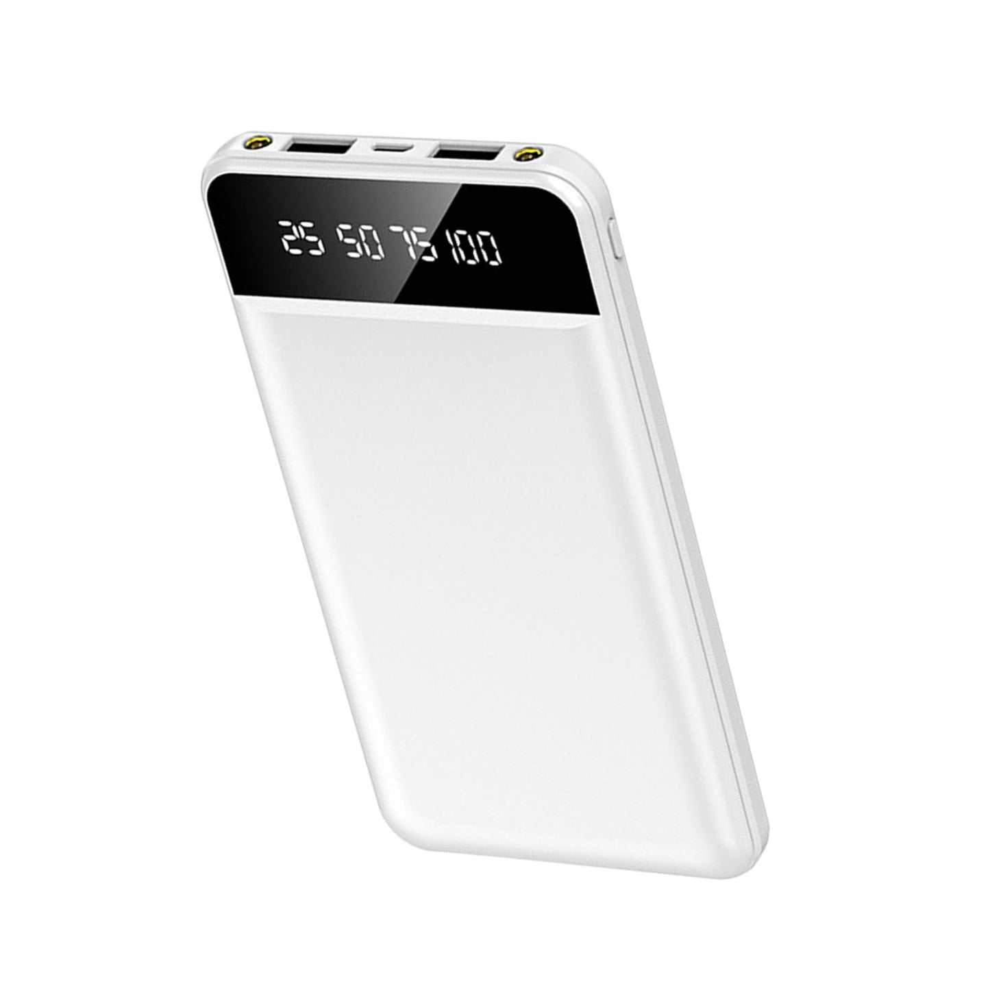 10K mAh Slim Power Bank with 2 USB Ports & LED Flashlight - White -