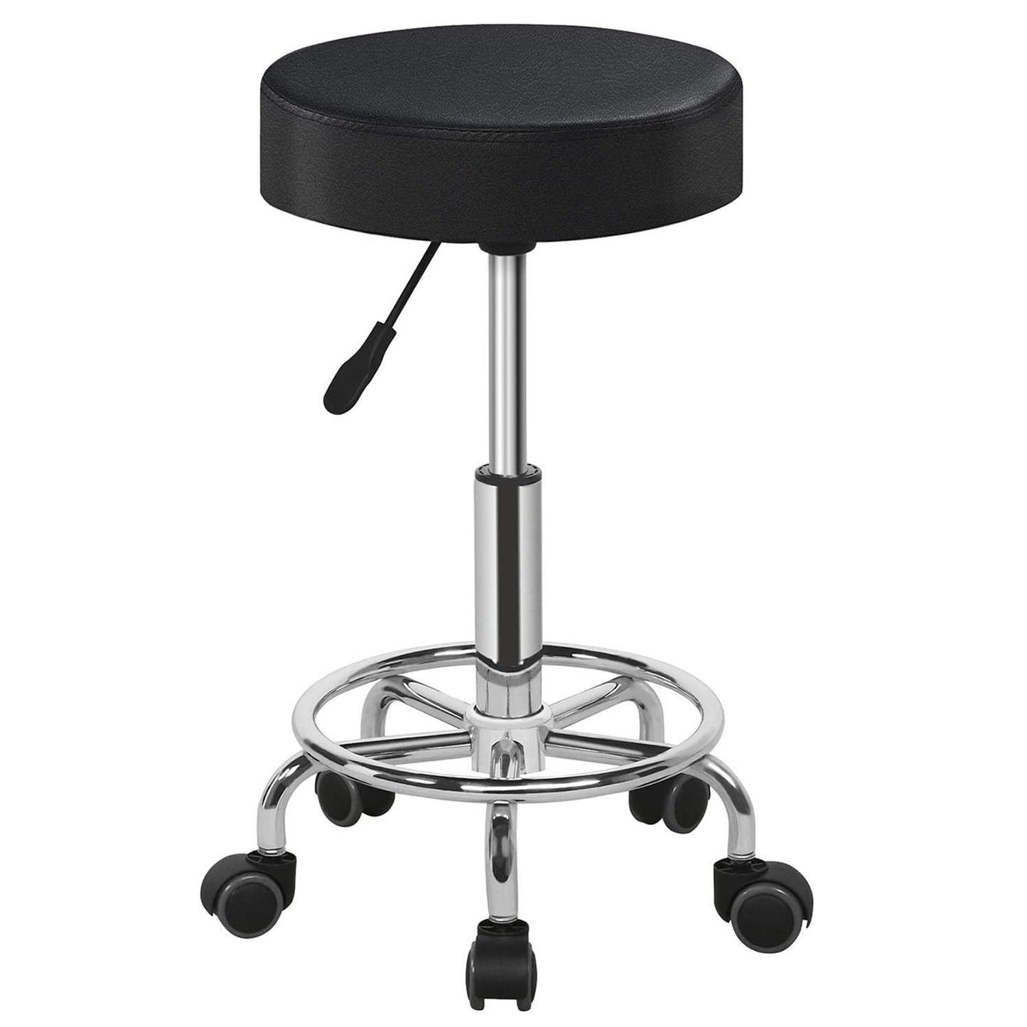 Round Bar Stool Height Adjustable Salon Stools Leather Swivel Rolling Chair with Casters 275LBS Load Bearing for Kitchen Bar Dining Office - Black -