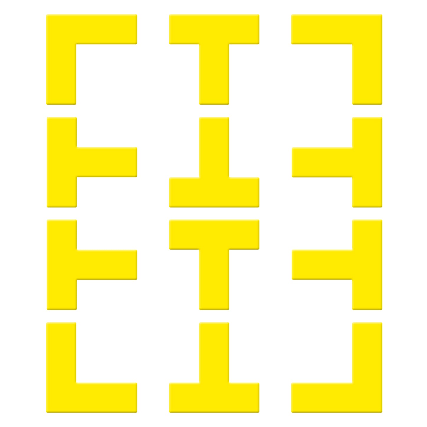 12Pcs Pickle Ball Court Marking Kit 8Pcs T-Shaped Markers 4Pcs L-Shaped Markers Throw Down Silicone Pickleball Court Lines Reusable Boundary Lines wit - Yellow -