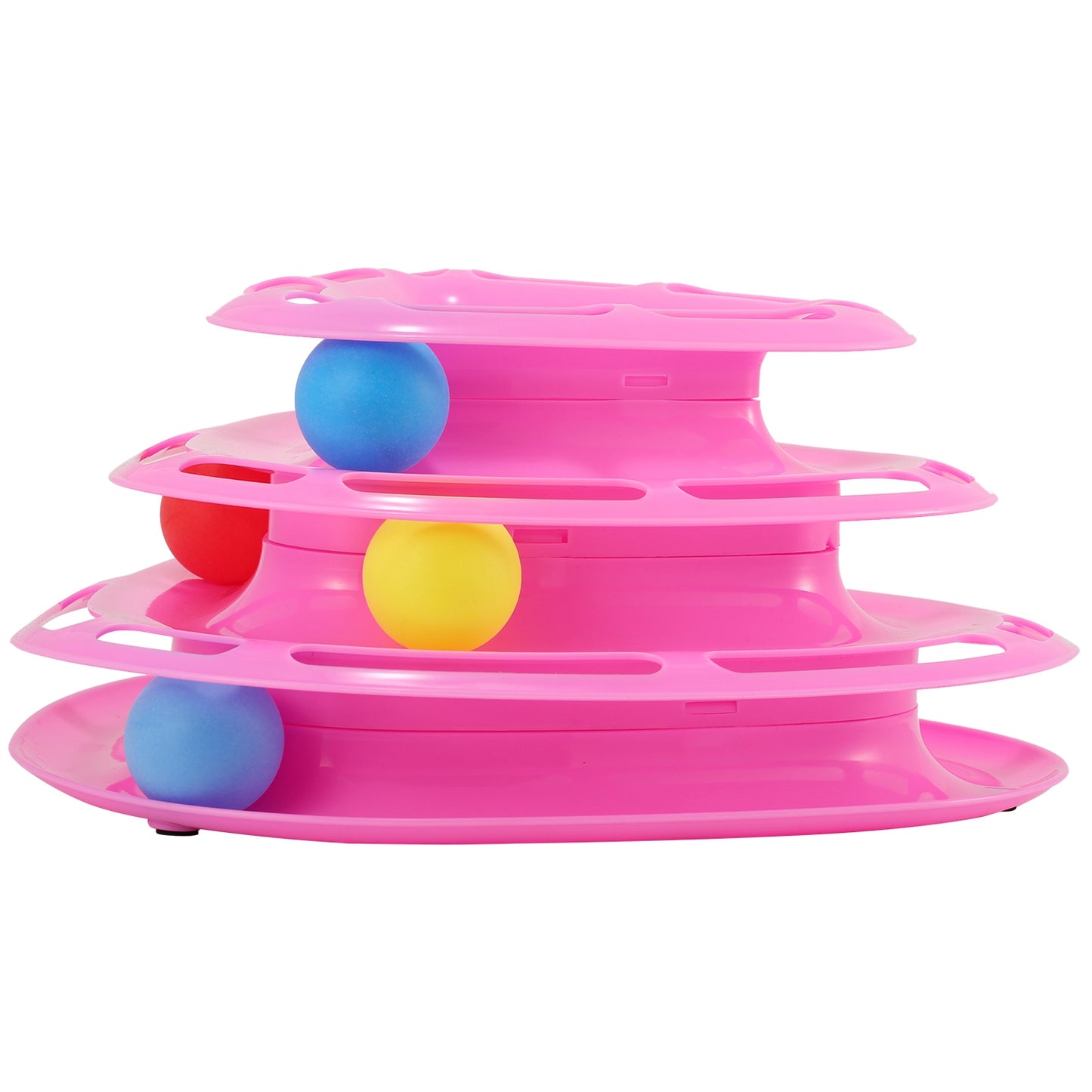 Cat Track Tower Toys 4-Layer Ball Track Interactive Cat Toys Electric Rotate Butterfly Birds - Pink -