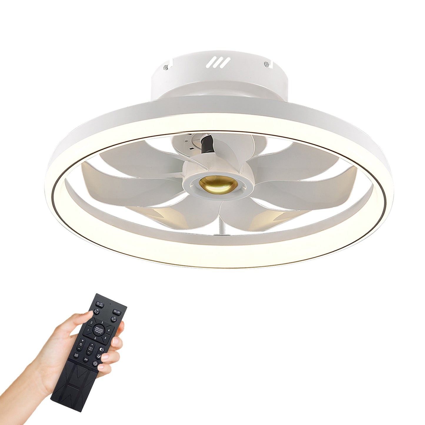 19.7in Ceiling Fan with 60W Light Round Pendant Fan Lamp LED Ceiling Fan with 6-Fan Speed 3000-6500W Light Color Adjustment Remote Control Timer APP C - White -