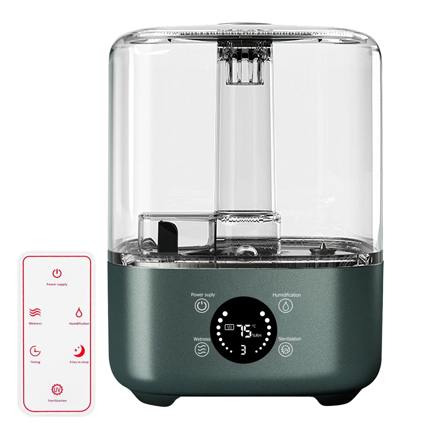 5L/1.32Gal Ultrasonic Air Humidifier Electric Mist Humidifier with Temperature Humidity Sensor Timer Setting UV Light Adjustable Mist Level Quiet Esse - Gray -