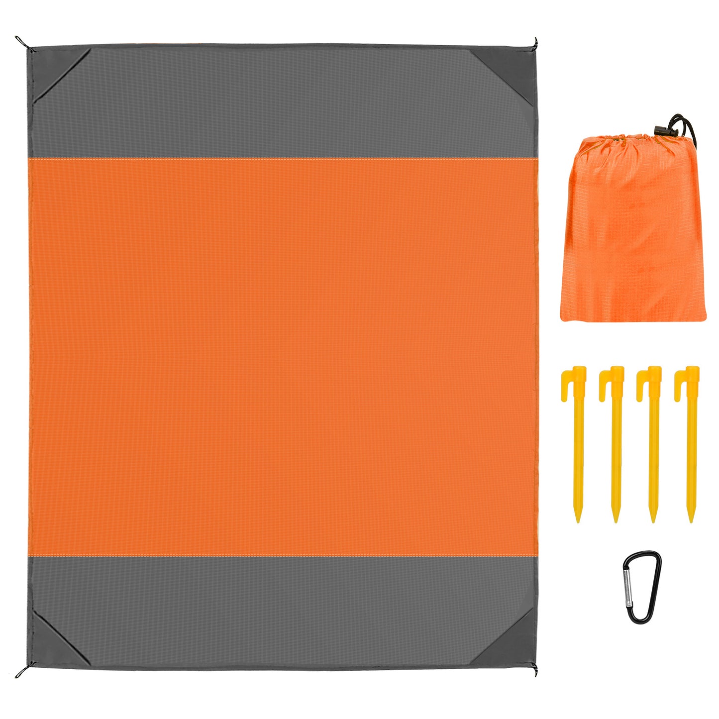 82.6x78.7in Sand Proof Picnic Blanket Water Resistant Foldable Camping Beach Mat w/ 4 Anchors 1 Carry Bag For 2-3 People - Orange - Medium