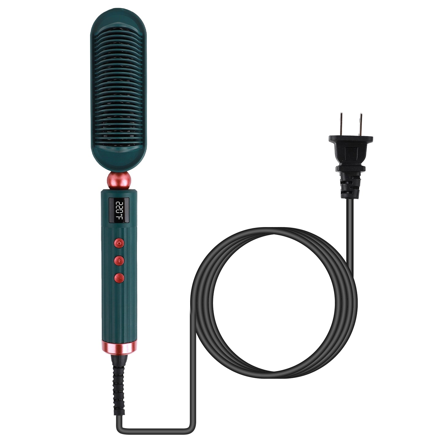 Electric Hair Straightener Brush Anti-scald Straightening Curler Hot Comb with 7 Temperature Levels LED Display - Black -