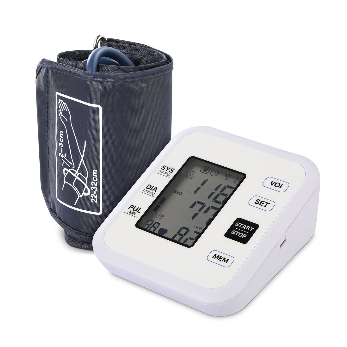 Arm Blood Pressure Monitor with Adjustable Cuff (8.7in-12.6in) Irregular Heartbeat Detector Voice Broadcast 2Users 99 Memories LCD Display CE FDA Appr - White -