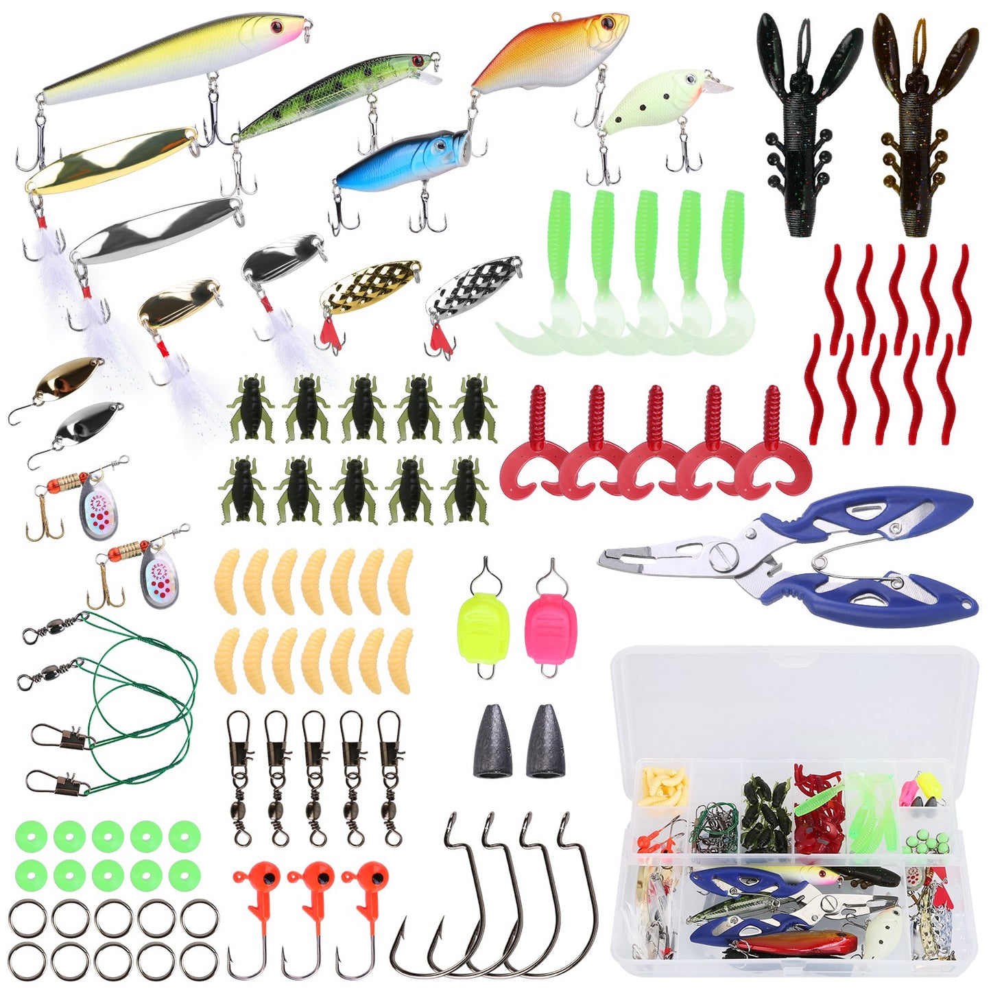 101Pcs Fishing Lures Kit Soft Plastic Fishing Baits Set Spoon Fishing Gear Tackle with Soft Worms Crankbaits Box for Freshwater Saltwater to Bait Bass - Multi -