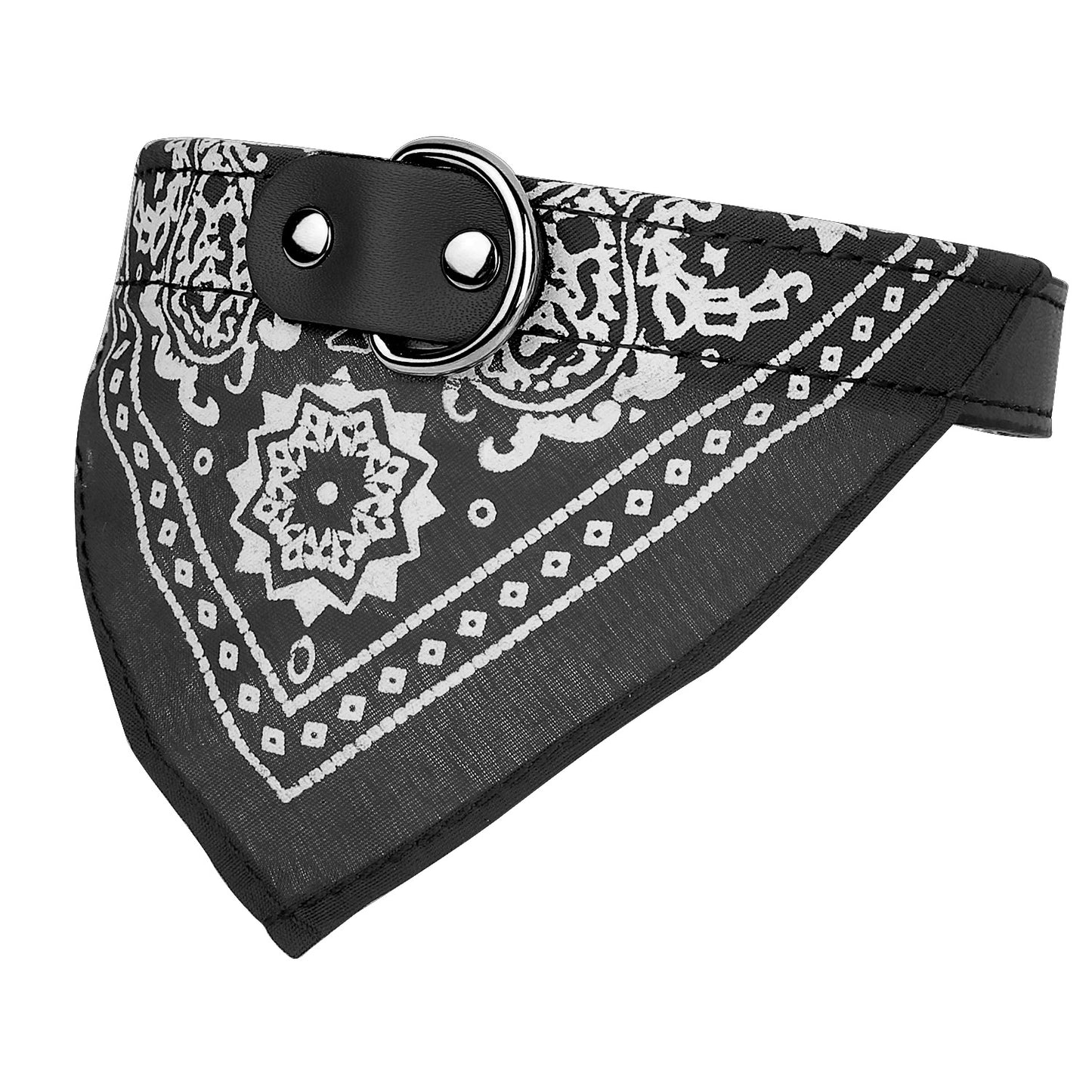 Adjustable Bandana Leather Pet Collar Triangle Scarf - Black -
