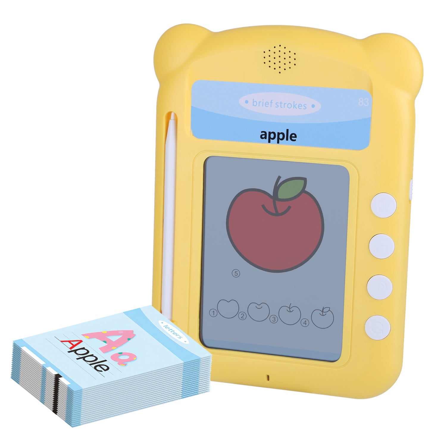 100 Words Talking Flash Cards 5.5In Toddler LCD Writing Tablet with 50 Double-sided Cards Stylus Pen Electronic Cognitive Audio Toddler Reading Machin - Yellow -