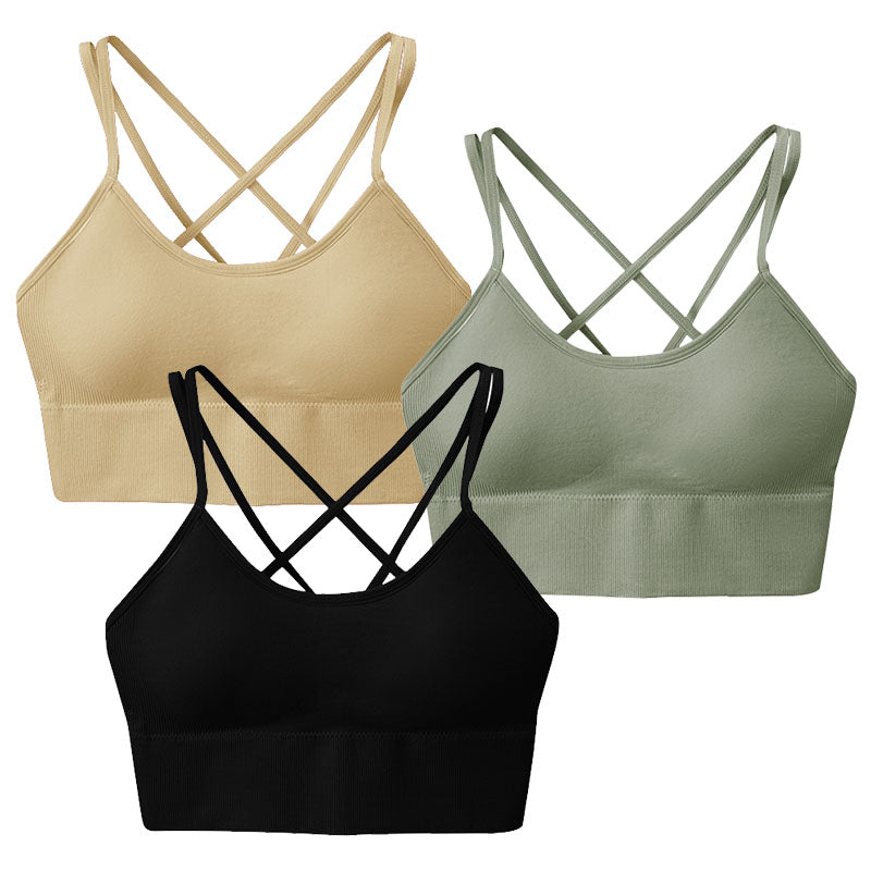 3Packs Women Cross Back Sport Bras Padded Strappy Medium Support Bras Sexy Fitness Tank Tops with Removable Pads for Gym Yoga Workout Running - Multi - 2XL