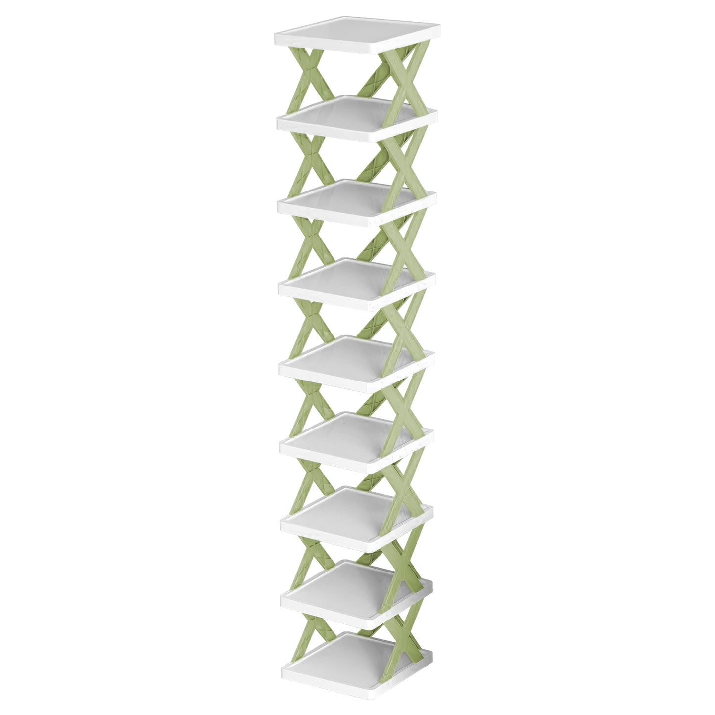 9Tier Narrow Entryway Shoe Rack Plastic Vertical Shoe Organizer Space Saving Free Standing Shoes Storage Shelf Closet Hallway - Green -