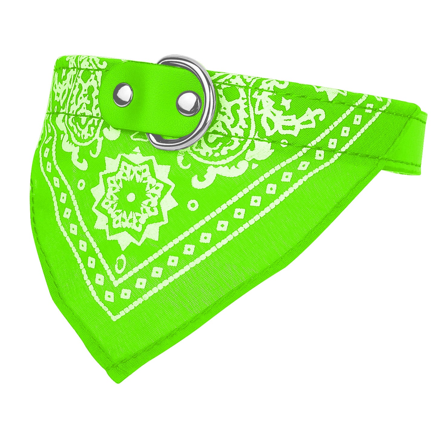 Adjustable Bandana Leather Pet Collar Triangle Scarf - Green -