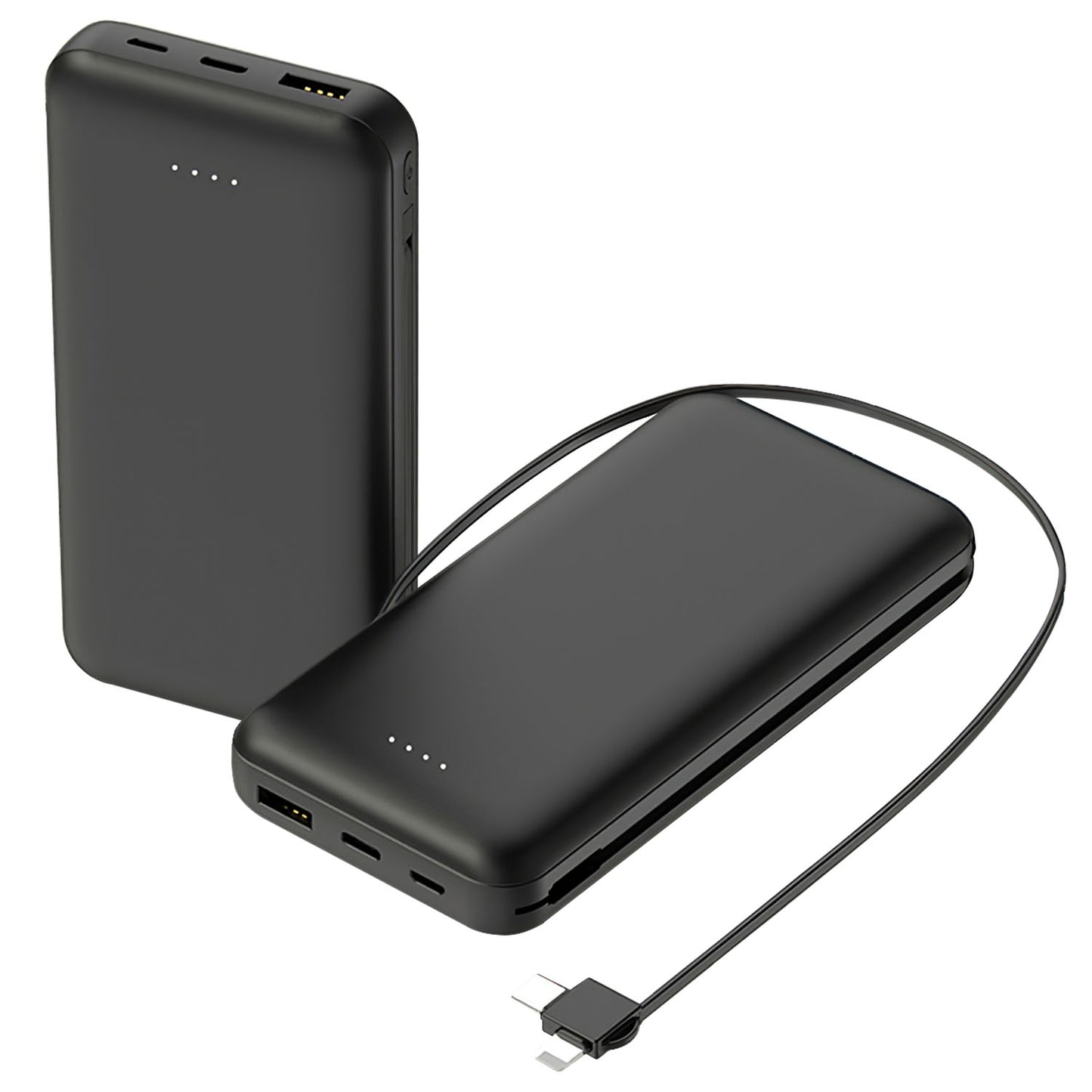 10000mAh Power Bank Portable Phone Charger External Battery Pack with LT & Type-C Double-ended Cable Type-C USB Cable Fit For IOSPhone 14 Android And - Black -