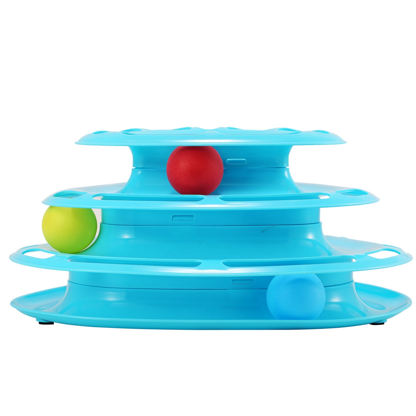 Cat Track Tower Toys 4-Layer Ball Track Interactive Cat Toys Electric Rotate Butterfly Birds - Blue -