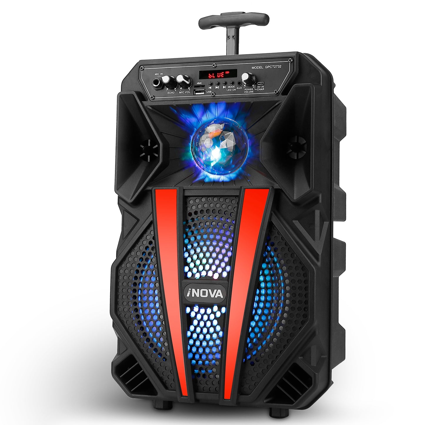 8” Wireless Party Speaker Subwoofer Bass Portable TWS Party Speaker w/ Microphone Support FM Radio Remote Control MMC Car Slot LED Colorful Lights - Black -