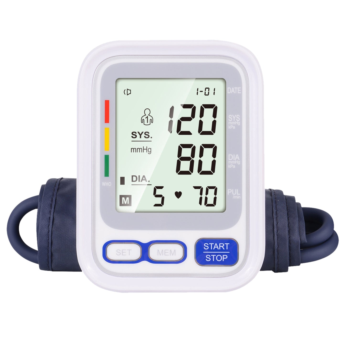 Automatic Arm Blood Pressure Monitor Digital BP Cuff Pulse Heart Rate Machine Voice Pulse Meter - White -