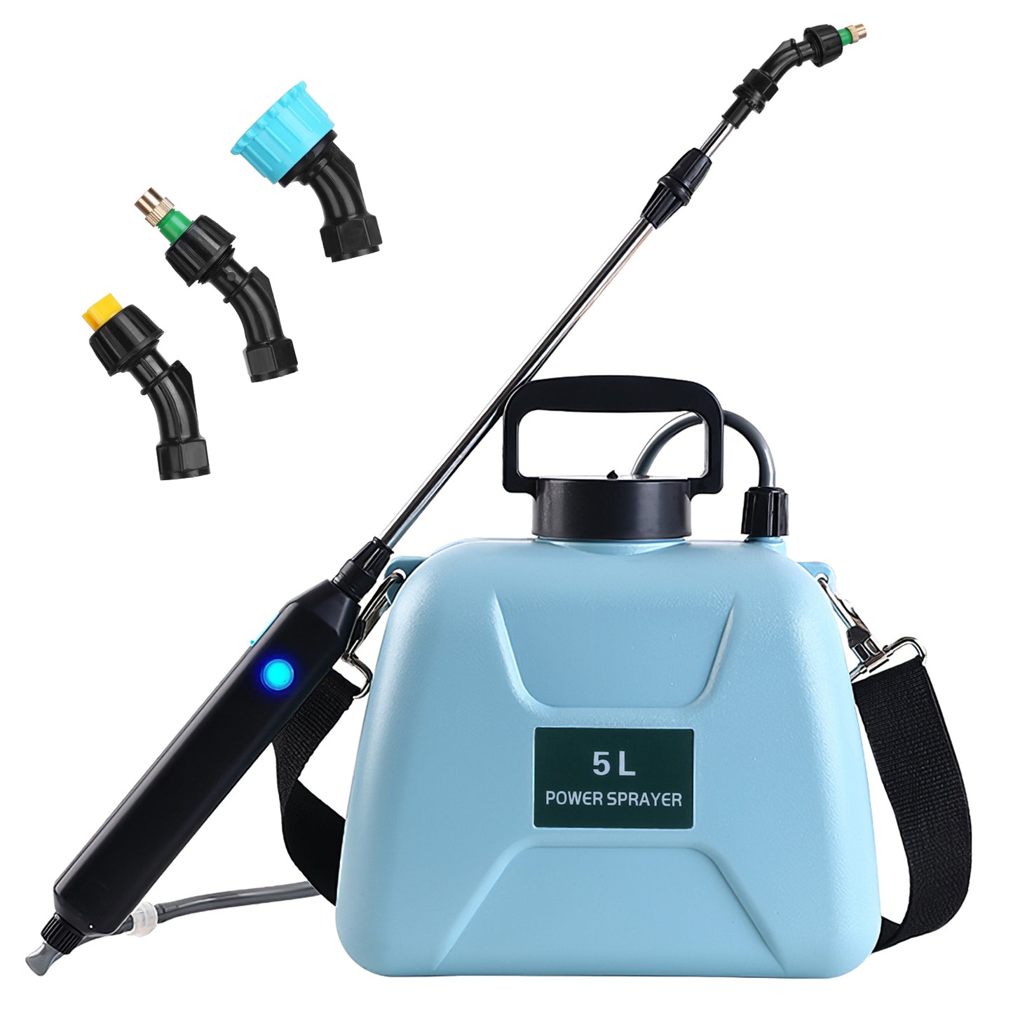 5L/1.3Gallon Electric Plant Sprayer Telescopic Rechargeable Garden Sprayer Automatic Handheld Sprayer with 3 Spray Spouts Shoulder Strap for Cleaning - Blue -