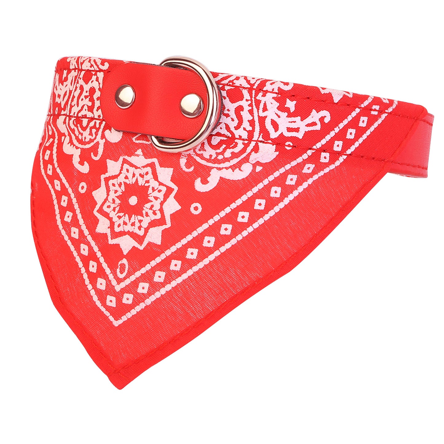 Adjustable Bandana Leather Pet Collar Triangle Scarf - Red -