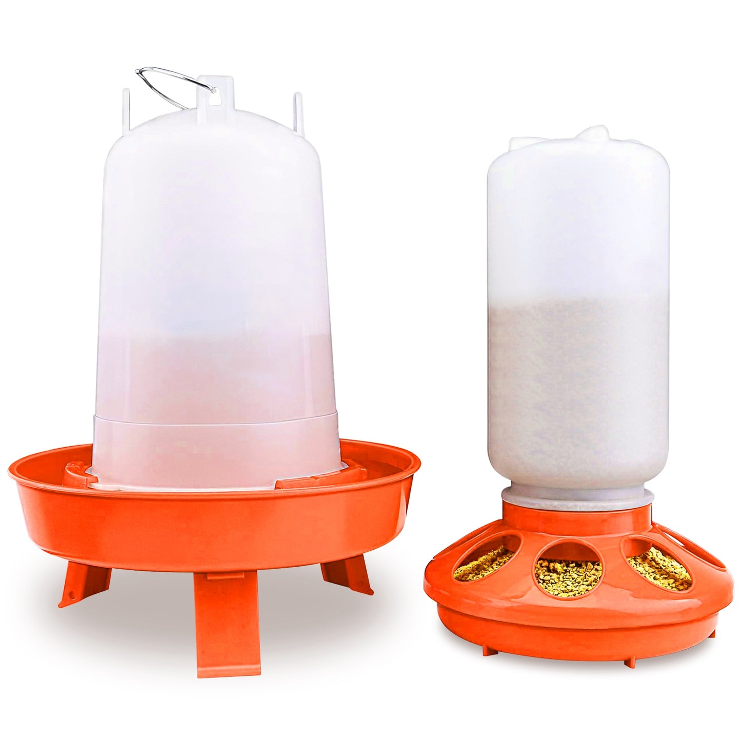 Chicken Feeder Waterer Set 1.5L Hanging Chick Waterer 2.2LBS Height Adjustable Chicken Feeder Poultry Feed Container Kit For Chick Hen Goose Duck Quai - Orange -