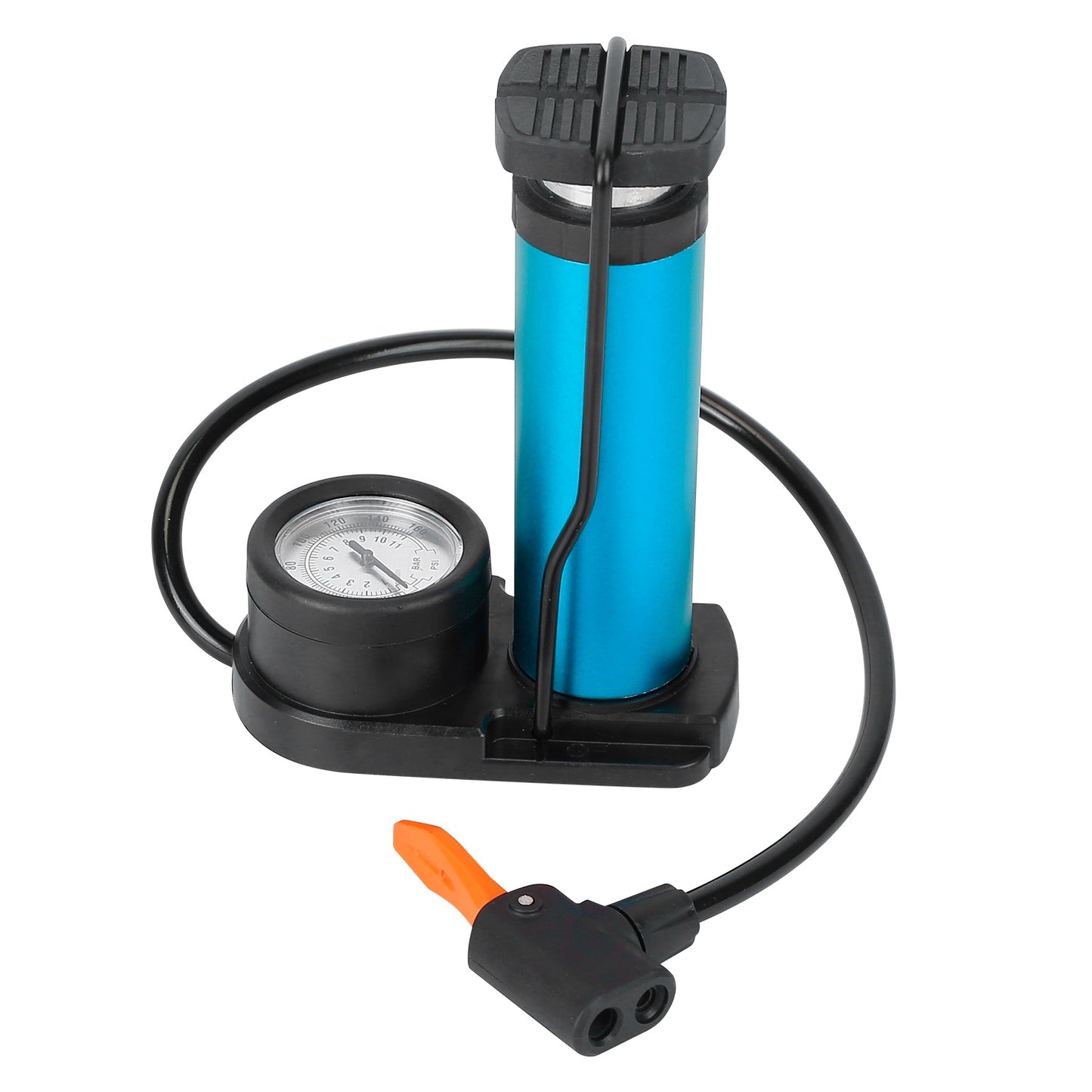 Mini Bike Foot Pump Portable Bicycle Tire Inflator Ball Air Pump Pressure Gauge Tire Air Pump - Light Blue -