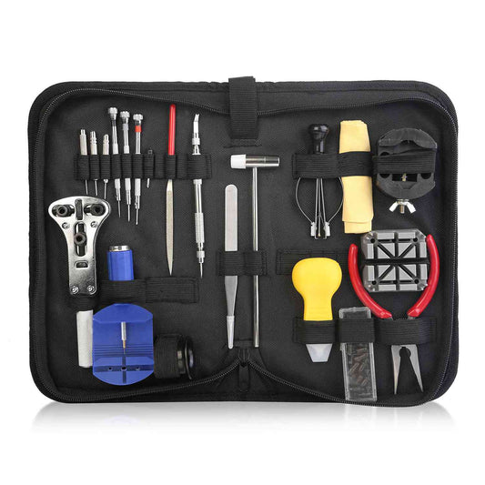 21 PCS Watch Repair Tool Kit Hand Link Remover Watch Band Holder Case Opener w/ Free Carrying Case - Black -