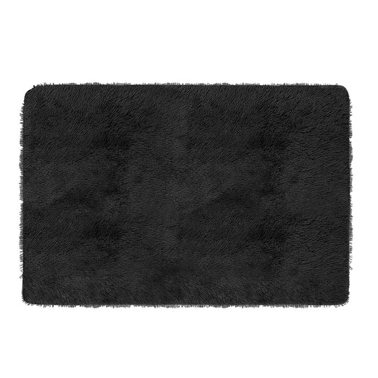 Fluffy Bedroom Rug 4’ x 2.6’ Anti-Skid Shaggy Area Rug Decorative Floor Carpet Mat for Nursery Bedroom Living Room - Black -