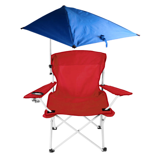 Foldable Beach Chair with Detachable Umbrella Armrest Adjustable Canopy Stool with Cup Holder Carry Bag for Camping Poolside Travel Picnic Lawn Chair - Red -