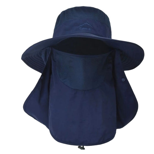 Fishing Bucket Hat Wide Brim Breathable Unisex Hat Sunlight-proof Removable Neck Face Fishing Cap For Fishing Hiking Traveling - Blue -