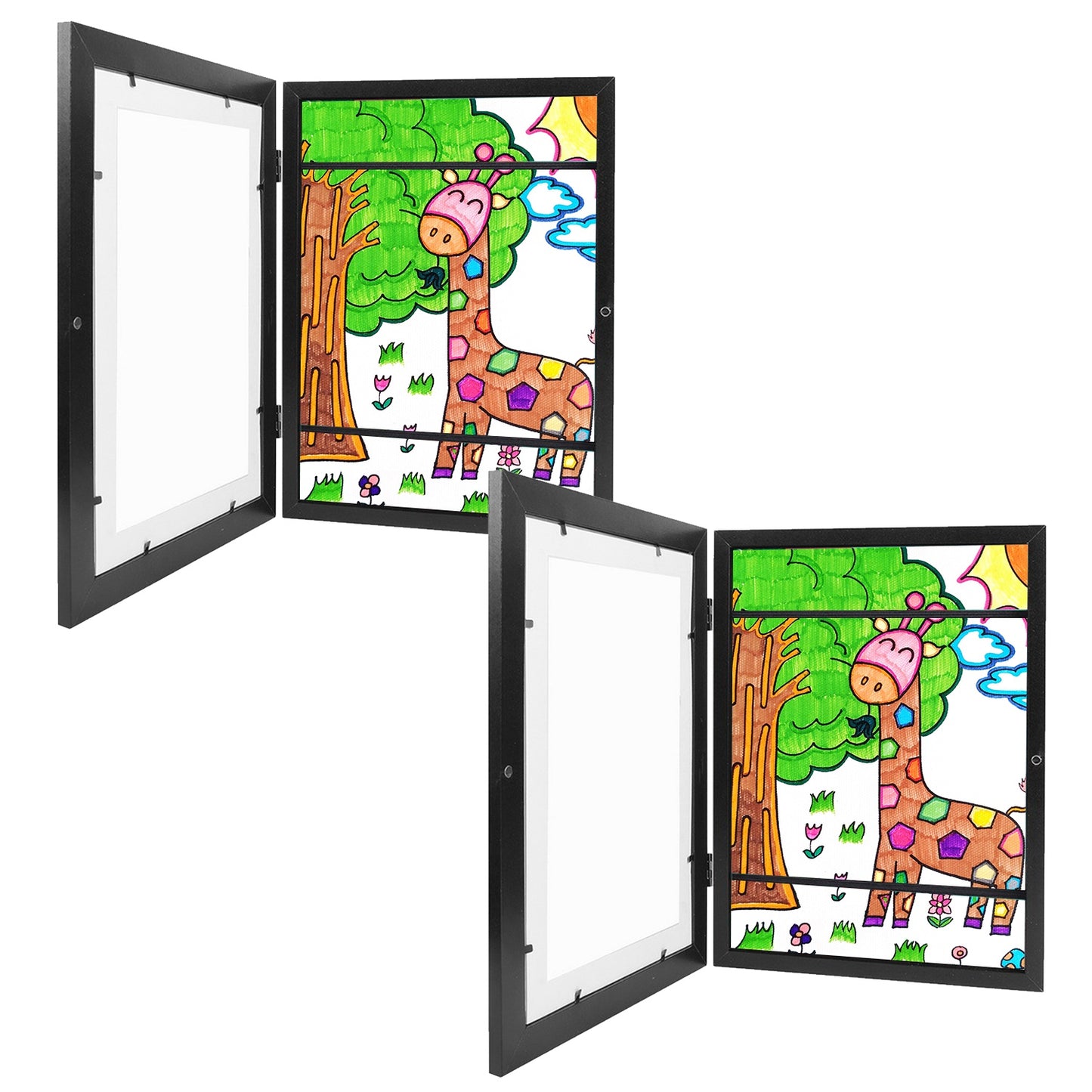 11.69x16.53in Kids Art Frame Front Opening Wooden Frame Artwork Display Storage Frame A3 Picture Frame Wall Display for Photo Art Projects Picture Chi - Black - A3