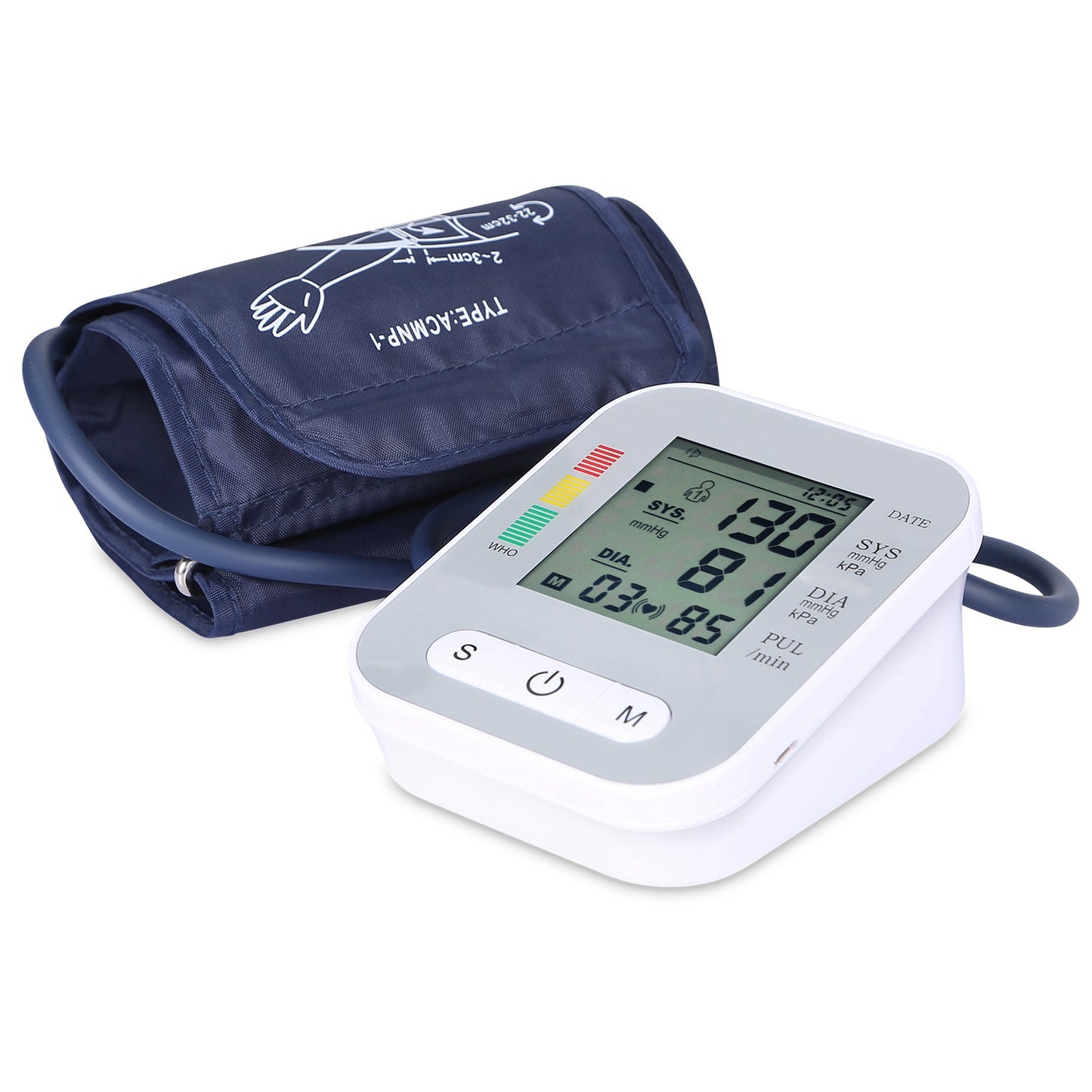 Digital Arm Blood Pressure Monitor LCD Digital Heart Beat BP Gauge Health Test w/Voice - White -