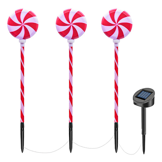 Solar Christmas Candy Light Set of 3 IP65 Waterproof Solar Lollipops Stake Lamp for Patio Yard Garden Pathway Outdoor Christmas Decorative Light - Multi -