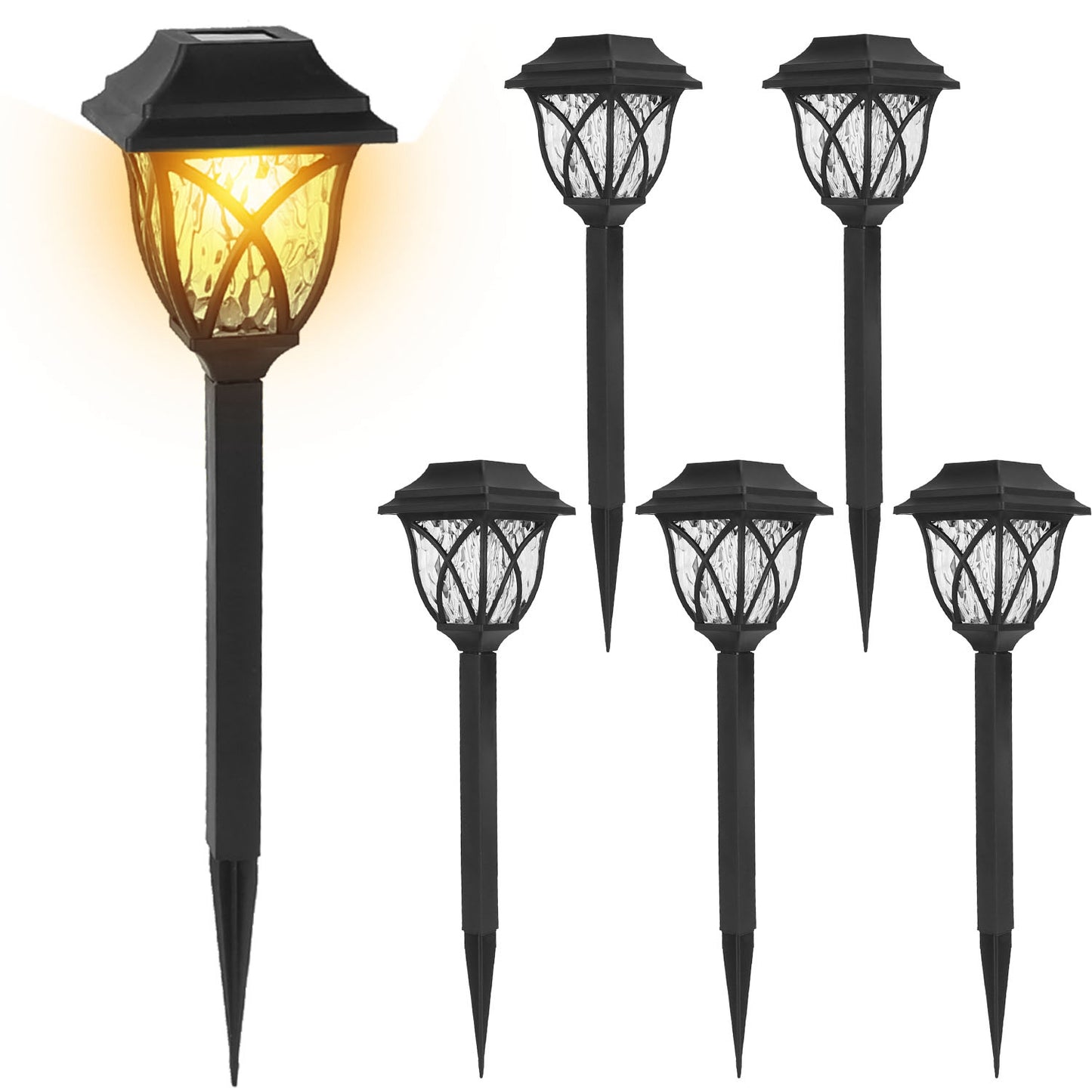 6Pack Solar Powered Stake Light Outdoor Decorative Landscape Lamp IP45 Waterproof Auto On Off Outdoor Light for Pathway Garden Yard Patio - Black -