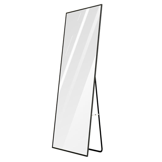 Full Length Mirror 63x18.9in Aluminum Alloy Wall Mirror Free Standing Floor Mirror Hanging Leaning Against Wall for Dressing Bedroom Living Room - Black - 50 x 160 cm