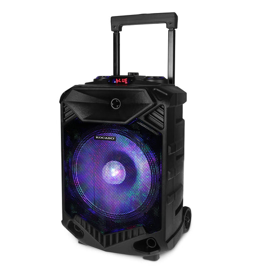 Wireless Party Speaker 12in Woofer Bass Party Speaker w/ Cordless Microphone FM Radio USB Reading MMC Car Slot Aux-In Flashing LED Colorful Lights - Black -