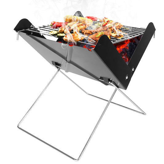 Foldable BBQ Grill Charcoal Barbecue Portable X Grill Tabletop Outdoor Smoker BBQ for Camping Picnic Outdoor Party - Black -