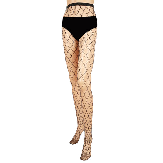 Women Fishnet Tights Sexy High Waist Fishnet Pantyhose Stretchy Mesh Hollow Out Tights Stockings w/ Small Medium Large Hole Choices -  - Large