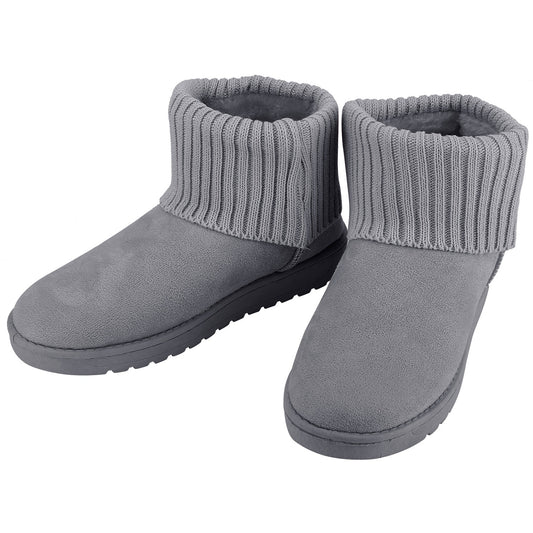 Women Lady Snow Boots Suede Mid-Calf Boot Shoe Short Plush Warm Lining Shoes w/ Anti-slip Rubber Base Knitting Design - Gray - 7