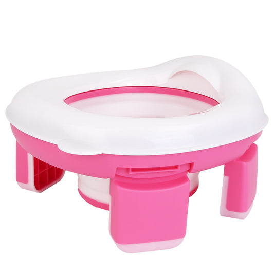 Portable Toddler Potty Toilet Foldable Potty Training Seat Cover with Splash Guard Include Storage Bag 20Psc Potty Bags Baby Toilet Trainer for Indoor - Pink -