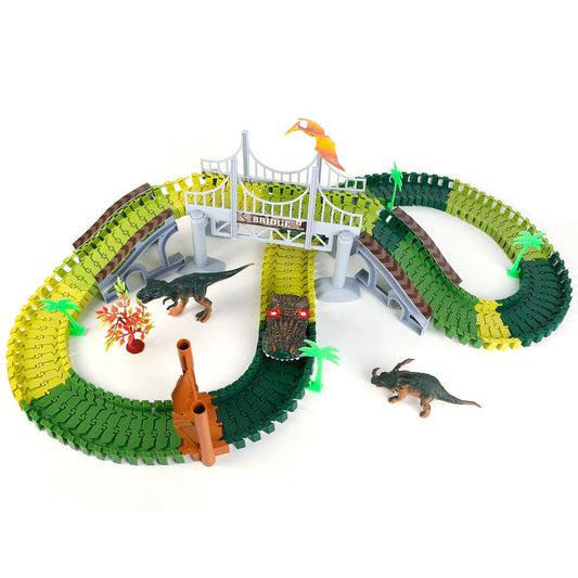 175Pcs Dinosaur Race Track Set Flexible DIY Track Play Set with 3 Dinosaurs 1 Race Car for Boys Girls Educational Assemble Toy Kit - Multi -