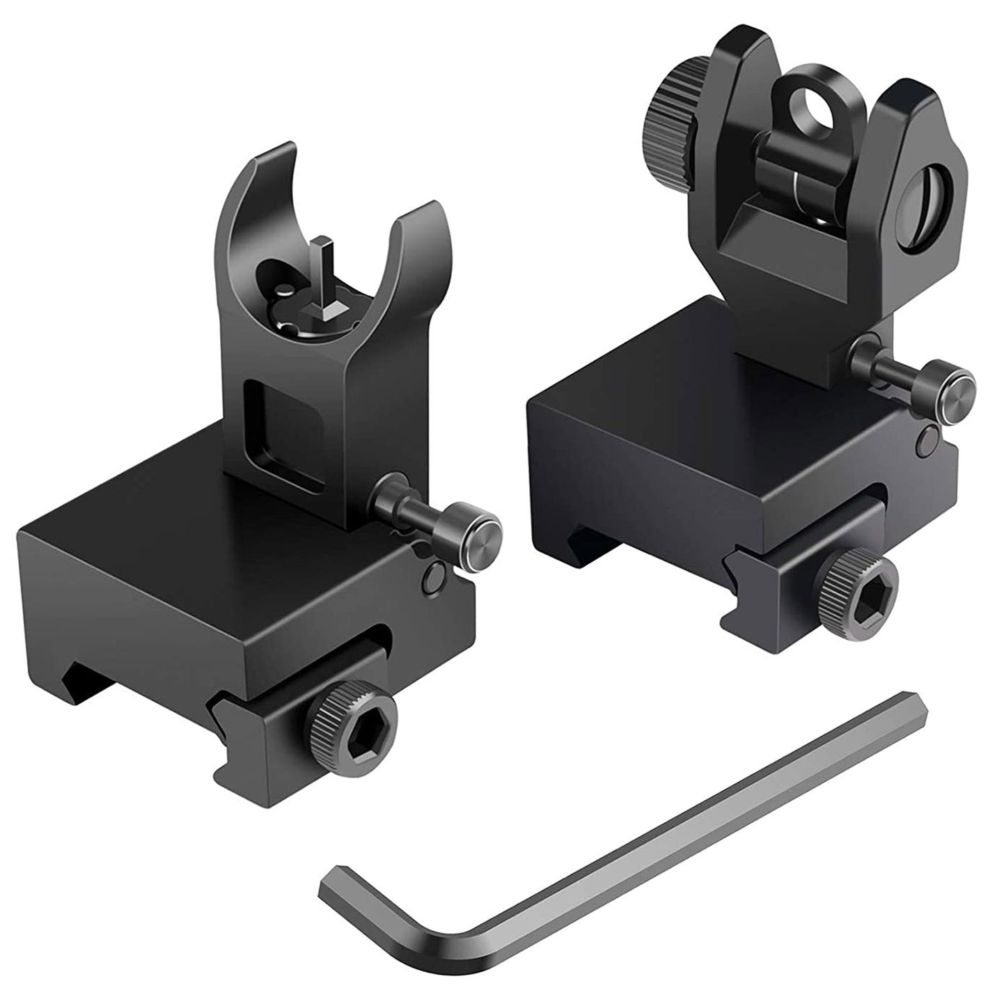 Flip Up Rear Front Sights Aluminum Alloy Tactical Folding Back Up Sight Set Fits For Picatinny Weaver Rails - Black -