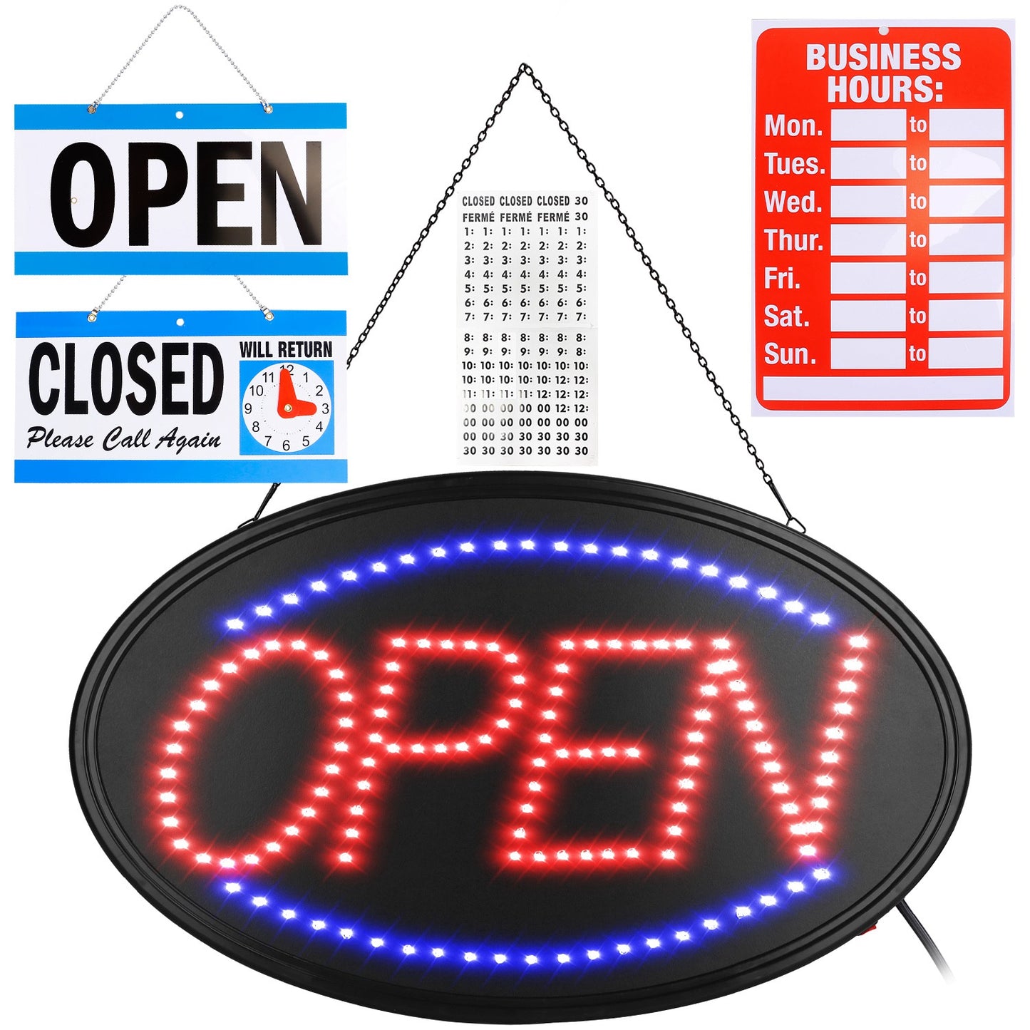 LED Open Sign 22.64x13.78In Business Neon Open Sign Advertisement Board with Steady Flashing Modes Business Hours and Open Closed Sign - Black -