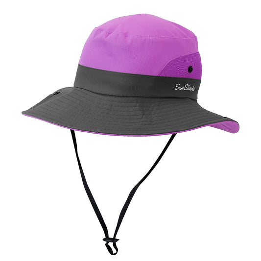 Women Summer Sun Bucket Hats Foldable UV Protection Cotton Cap Wide Brim Floppy Cap Packable Ponytail Mesh Travel Hat For Beach Fishing Camping Travel - Purple -