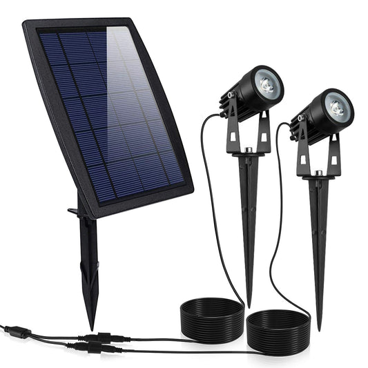 Twin Solar Spotlight Outdoor Light Sensor Lamps Wall Lawn Garden Pathway Waterproof - Black -