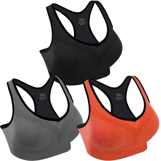 3 Packs Women Padded Sports Bras Yoga Fitness Push up Bra Female Top for Gym Running Workout Training - Multi - XL