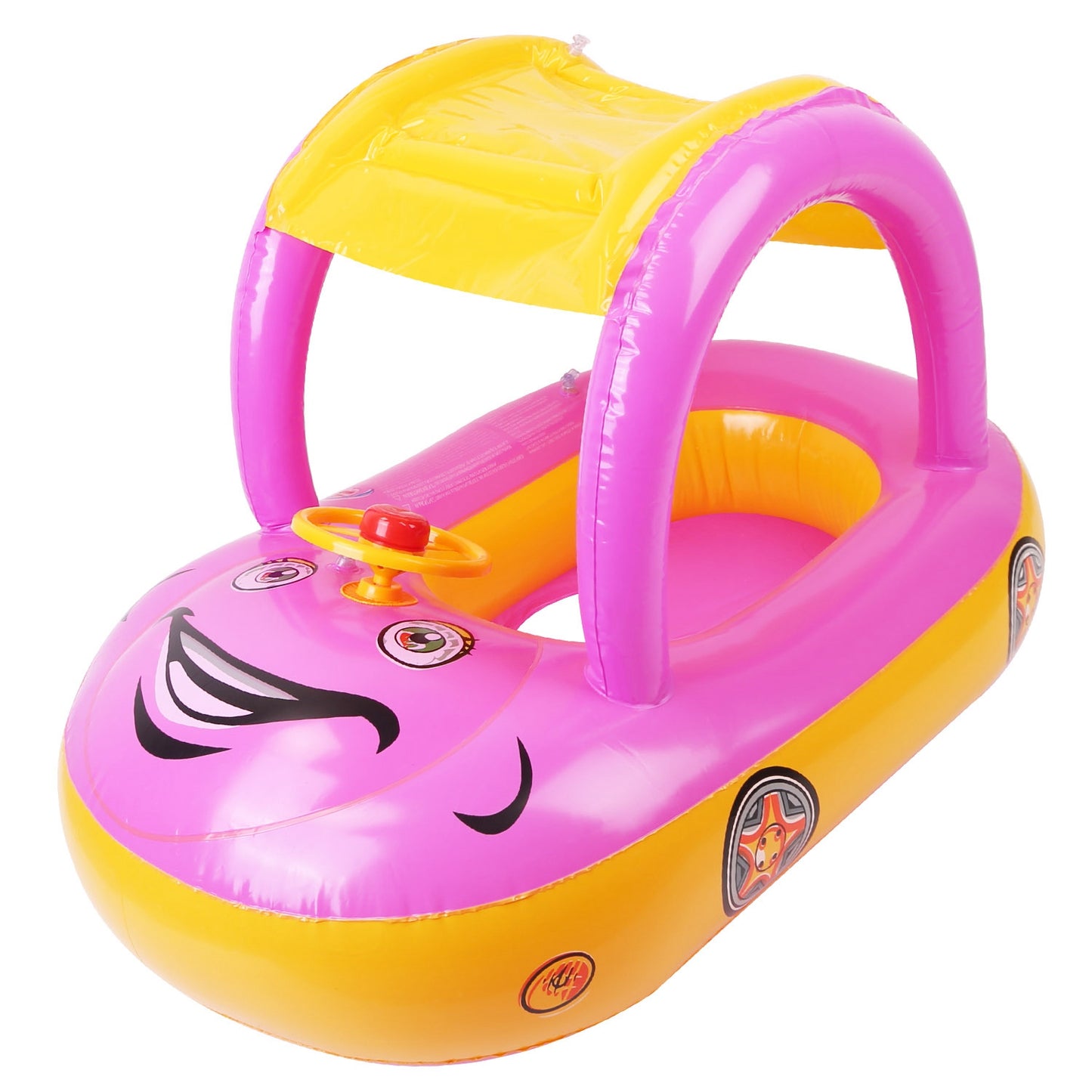 Baby Inflatable Pool Float Car Shaped Toddler Swimming Float Boat Pool Toy Infant Swim Ring Pool with Sun Protection Canopy for 1-3 Year-Old Kids Infa - Pink -