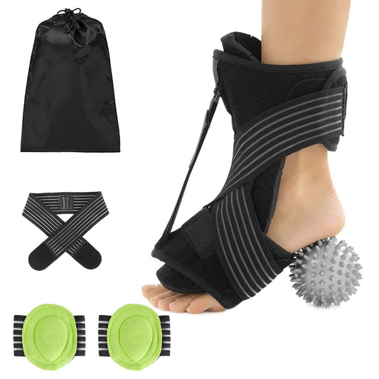 Plantar Fasciitis Night Splint Adjustable Foot Orthotic Brace Support Achilles Tendonitis Ankle Pain Relief Hard Spiky Massage Ball 2 Arch Support Ban - Black -