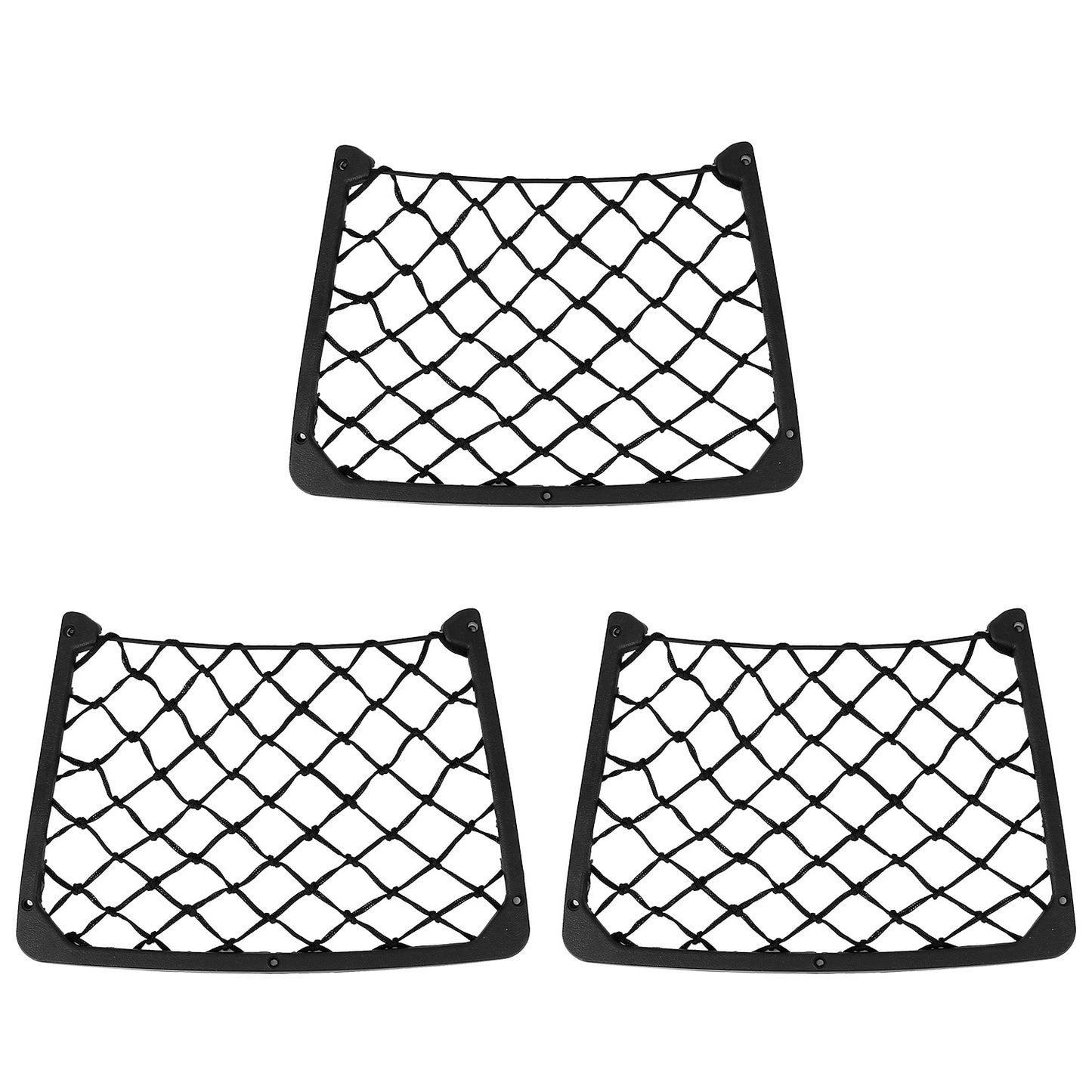 3Pcs Mesh Pockets Seat Side Back Wallet Phone Storage Net Bag Framed Stretch Car Bus Organizer Holder For Auto RV SUV Boat - Black -