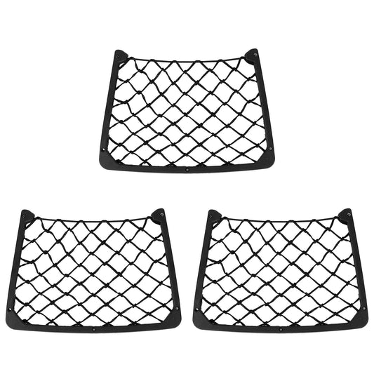 3Pcs Mesh Pockets Seat Side Back Wallet Phone Storage Net Bag Framed Stretch Car Bus Organizer Holder For Auto RV SUV Boat - Black -