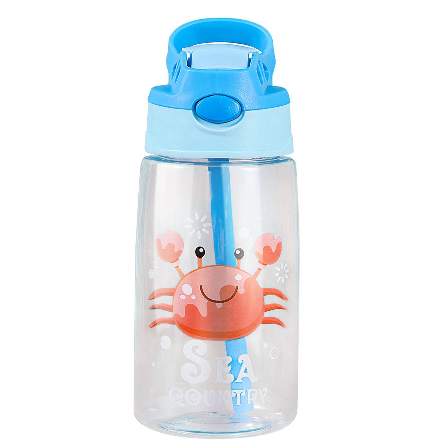 16.2Oz Leak-proof Kids Water Bottle with Straw Push Button Sport Water Bottle for Kids Crab Ship Jellyfish Rocket - Crab -