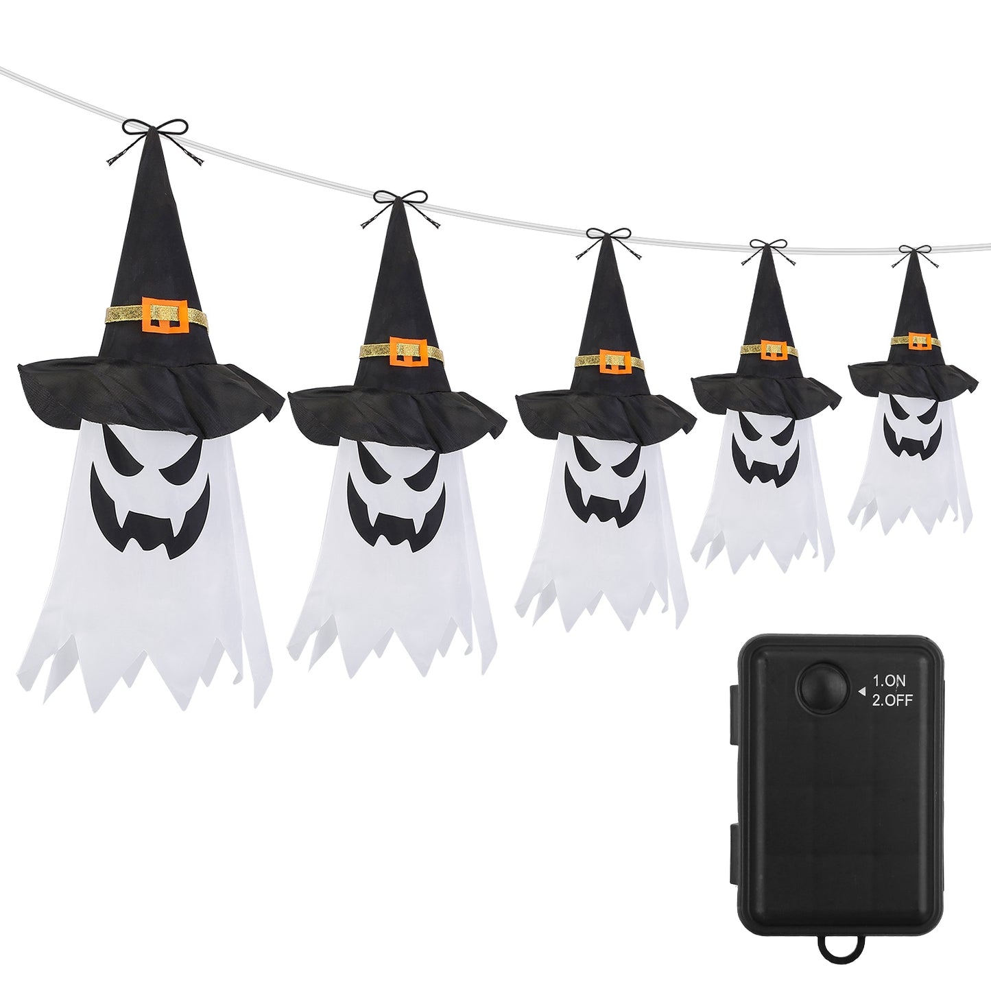 Halloween Ghost Witch Hat Hanging Light Lantern 11.6ft Outdoor String Decorative Light Patio Yard Garden Indoor Light