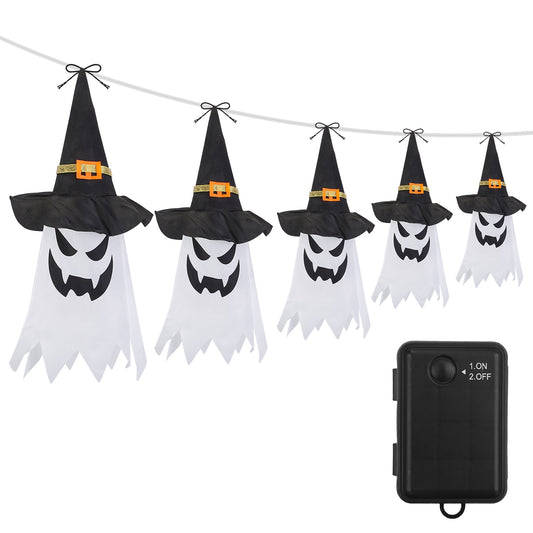 Halloween Ghost Witch Hat Hanging Light Lantern 11.6ft Outdoor String Decorative Light Patio Yard Garden Indoor Light